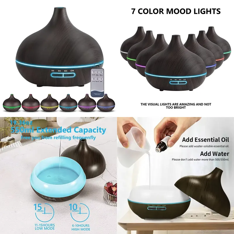 Essential Oils - 550ml houtkleurige USB-aromadiffuser, etherische olie-diffuser met
