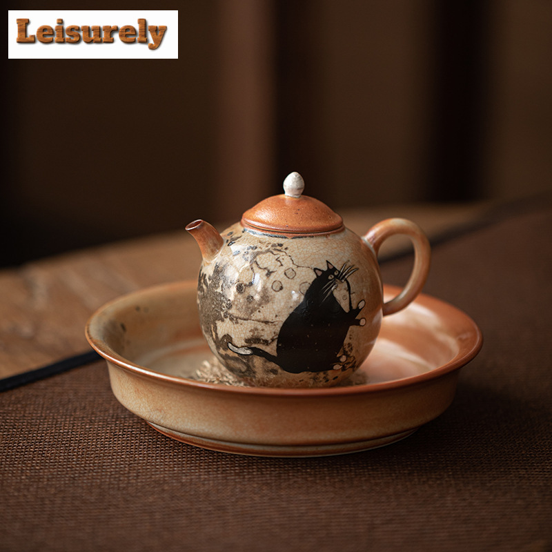 Chamomile Tea - 100Ml Handgeschilderde Kat Theepot Retroverguld Zilveren